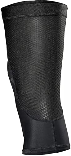 Rear view of the Fox Racing bicycle knee guard highlighting the breathable nylon mesh panel and top silicone gripper band.