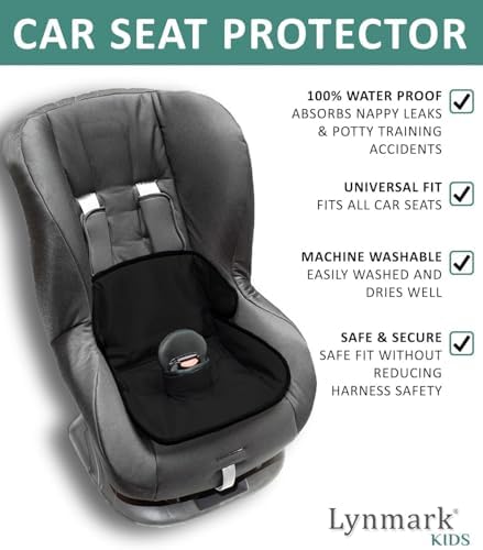 Lynmark car seat liner showing universal buckle hole design