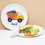 Top view of Tiny Expressions construction vehicle plates for children