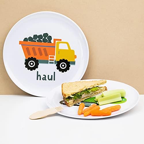 Top view of Tiny Expressions construction vehicle plates for children