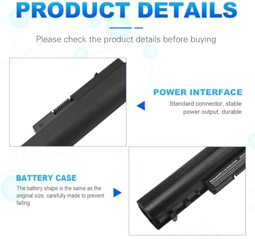 Back side view of the LA04 laptop battery option displaying the printed technical voltage ratings and barcode sticker details.