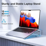 Heavy duty triangular aluminum structure laptop stand close up view