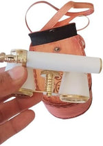 Premium gift packaging layout displaying the handmade brass opera glasses and protective case