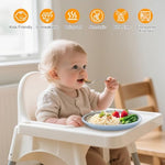 Four pack of Jveoo nine inch stainless steel baby feeding plates