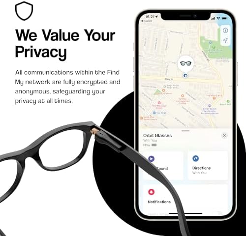 Apple compatible eyewear locator module showing lightweight structure