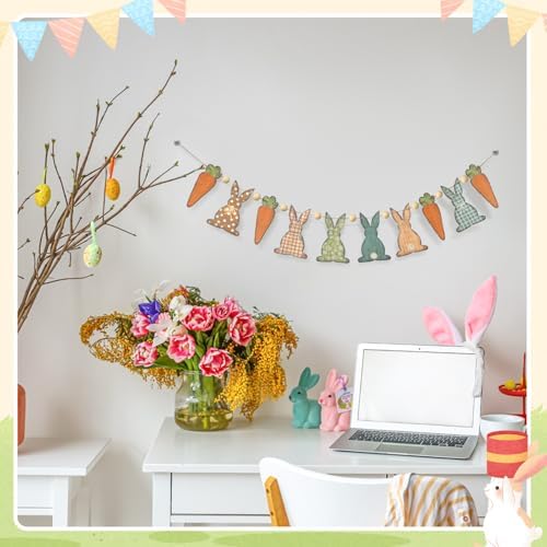 Festive spring themed home setup featuring the premium Cinnvoice imported bunny wooden bead ornament.