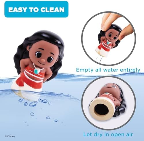 Authentic Disney Moana bath toys floating in water showing waterproof design
