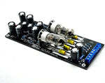 Angle view of the 6J1 vacuum electron tube preamp module with clear details of the power supply input blocks.