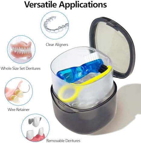 Denture case with removable strainer basket displayed