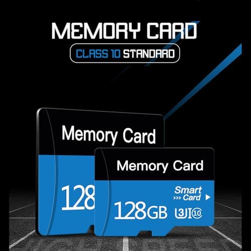 Premium blue TF memory card being inserted into a complimentary black adapter sleeve.