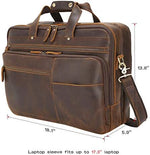 Polare Original extra large leather briefcase close up view focusing on the thick handles and precise stitching.