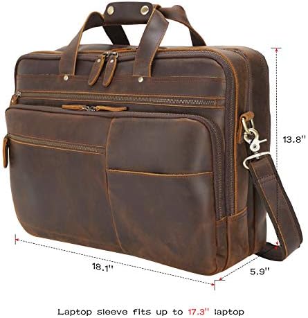 Polare Original extra large leather briefcase close up view focusing on the thick handles and precise stitching.