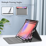 Fintie detachable wireless keyboard case showing the integrated S Pen holder slot holding the stylus securely.