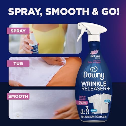 Downy static remover and odor eliminator bottle detailing fabric care benefits