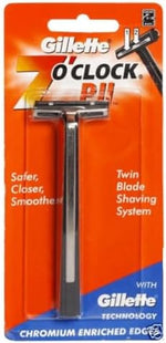Close up of metal head and ergonomic grip on Trac II razor handle
