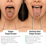 Pink Woolf metal tongue scraper showing unique identification mark engraving for family hygiene