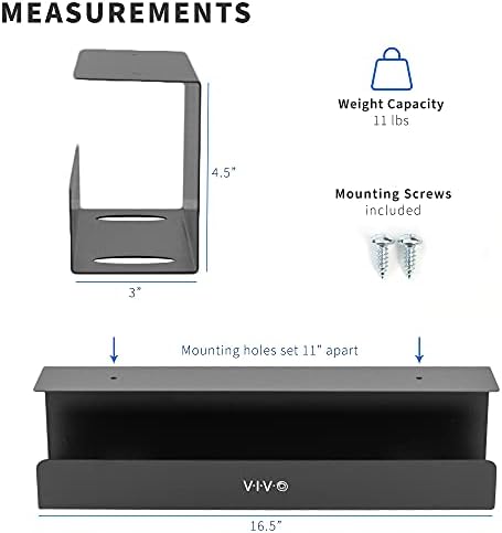 Authentic VIVO imported seventeen inch black steel power strip holder highlighting its durable eleven pound weight capacity support