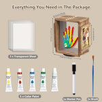 Baby footprint kit materials including five non toxic paint bottles and clear sheets