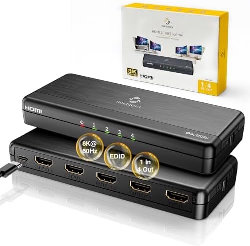 SHERRIVA four port HDMI hub back panel highlighting the four gold-plated output ports for multi-screen mirroring.