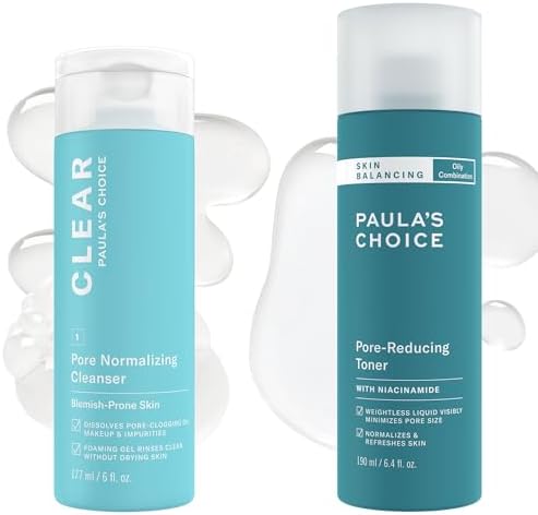 Paula's Choice Clear Pore Normalizing Cleanser and Skin Balancing Toner front view set for acne control