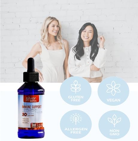 Probiotic friendly multivalent silver solution 4 Fluid Ounce bottle showing dosage instructions.