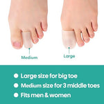 Transparent toe protectors applied to toes to prevent blisters and corns.