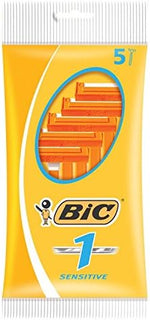 Close up of Bic Men Classic Sensitive single blade orange razor