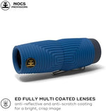 Side profile of Nocs Provisions compact pocket optic highlighting the built-in travel carry clip and twist up eyecup.