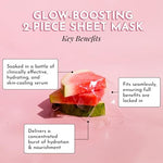 Watermelon Glow hydrating and soothing jelly sheet mask application process highlighting the two piece custom fit design