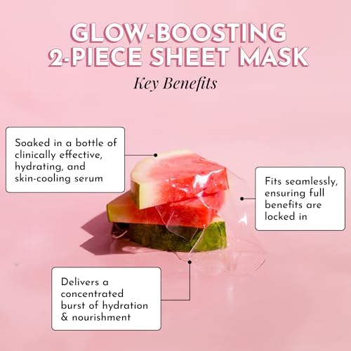 Watermelon Glow hydrating and soothing jelly sheet mask application process highlighting the two piece custom fit design