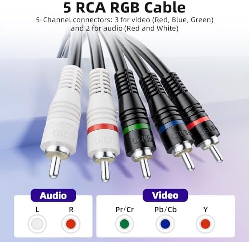 Diagram view highlighting the red green and blue video connectors along with the red and white audio connections.