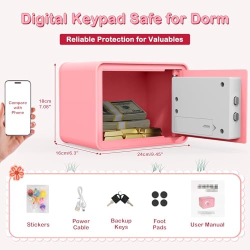 GoldenKey pink money security safe with emergency USB backup power port