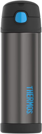 Thermos Funtainer 16 Ounce Bottle Charcoal front view stainless steel water bottle