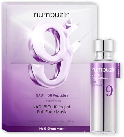 Numbuzin Number 9 NAD Plus Bio-Lifting Duo packaging front view showcasing anti-aging essence and mask.