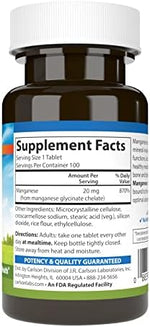 Carlson Chelated Manganese supplement facts label