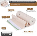 6 inch wide latex free compression bandage with hook and loop closure.