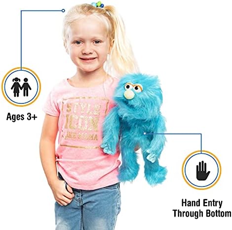 Side profile of Silly Puppets Blue Monster showing movable arms