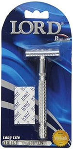 Authentic USA imported Lord L6 three piece double edge manual safety razor unboxed with premium replacement blades.