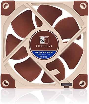 Noctua four pin five volt cooling fan showcasing the integrated silicone anti-vibration corner pads