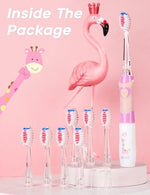 Close up of SEAGO junior electric toothbrush glowing rainbow LED light feature