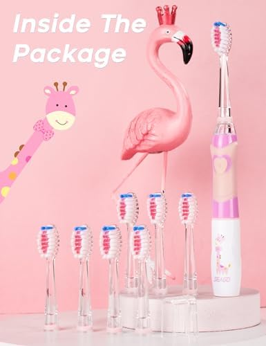 Close up of SEAGO junior electric toothbrush glowing rainbow LED light feature