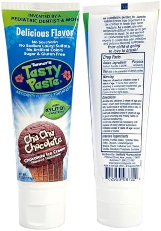 Tanner's Tasty Paste Vanilla Bling ice cream flavored fluoride toothpaste.
