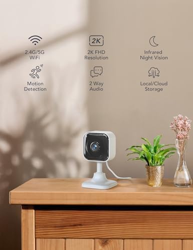 GNCC pet monitor dog camera positioned on a living room table showing two-way audio speaker placement.
