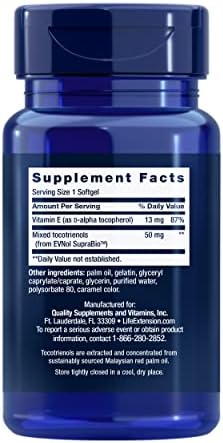 Life Extension vitamin E tocotrienols supplement nutrition facts panel close up