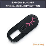 Ultra thin black laptop camera cover slider shown open and closed