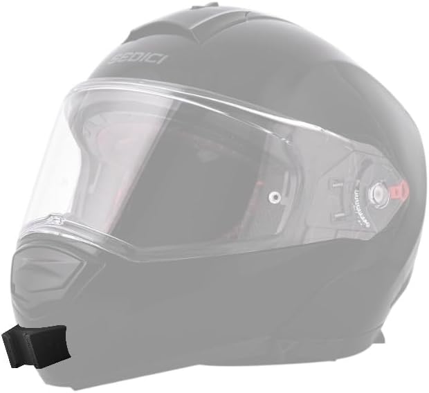 REVMOUNTS V2 action camera chin mount attached to the front of a black motorcycle helmet