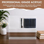 Durable shatterproof acrylic desktop media organizer box set showing empty transparent compartments.
