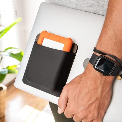 Slipdrive adhesive external storage pouch showcasing its ultra slim profile while empty.