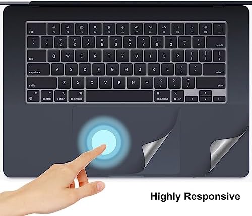 Two piece protective set including wrist rest skin and trackpad cover layout.