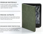 Close up of magnetic closure on green PU leather Kindle case